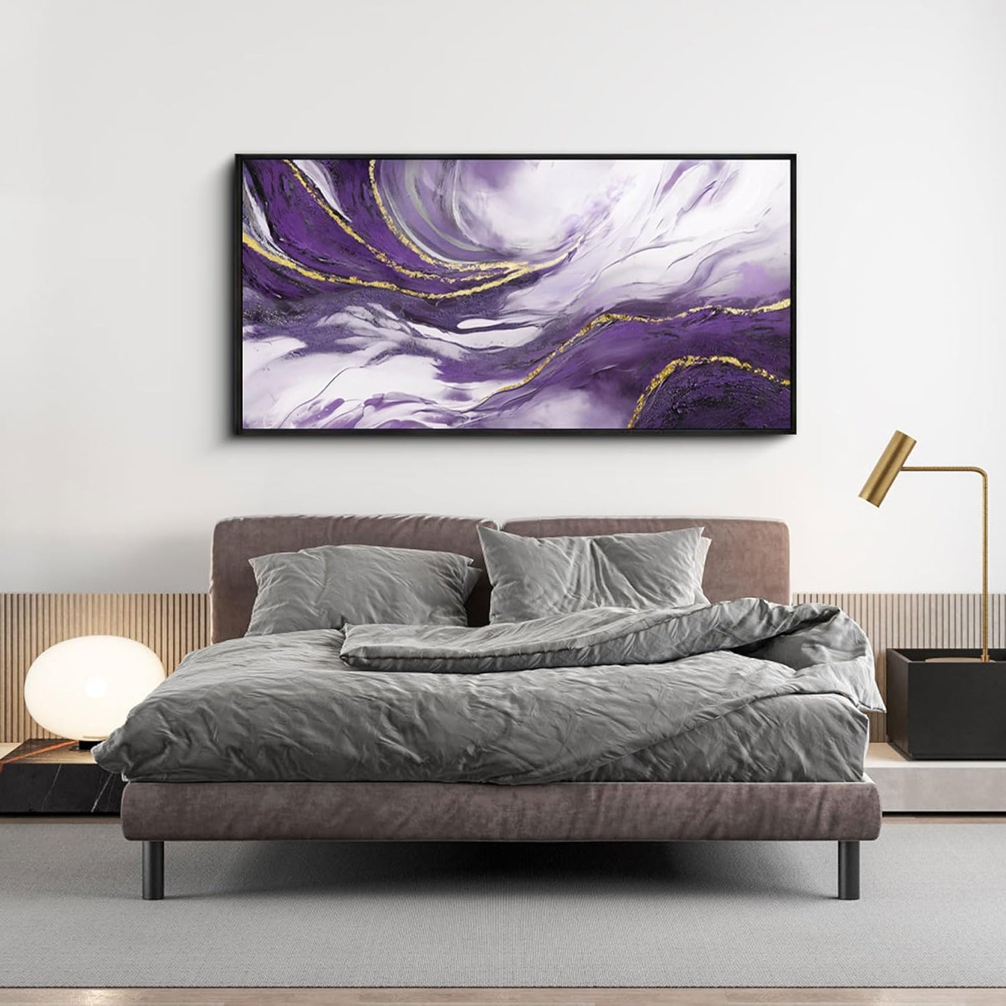 yiijeah Purple Large Abstract Canvas Wall Decor for Living Room - Purple and Gold Framed Picture Artwork for Walls Bedroom Office Home Decor Modern Boho Wall Art