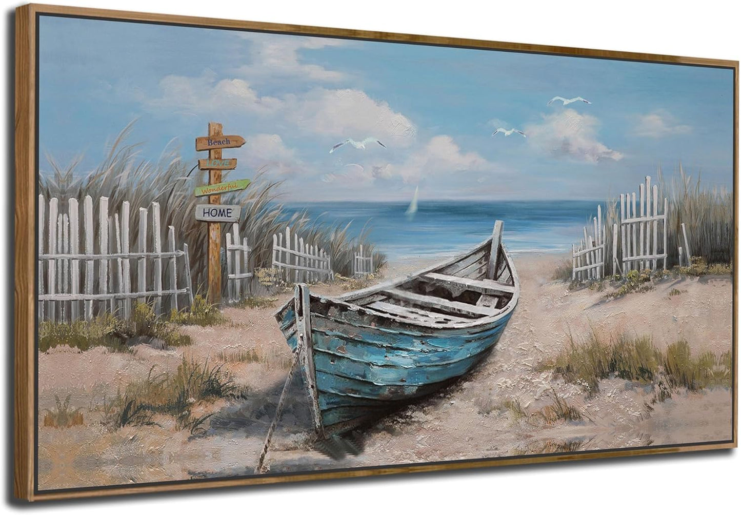 Ardemy Framed Canvas Wall Art Extra Large Boat Bedroom Pictures Wall Decor Living Room, Beach Seascape Paintings Wall Decor Textured Artwork for Kitchen Dining Room Home Office, 58"x29"