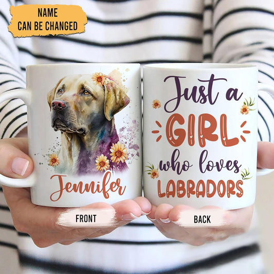 Hyturtle Personalized Gifts Labrador Lover - Just A Girl Who Loves Labradors Custom Name Ceramic Coffee Mug Cup 11oz - Idea Cute Dog Lover Gifts For Women, Girl Daughter On Birthday, Christmas