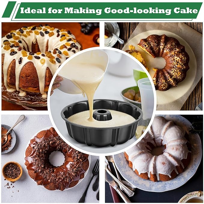 P&P CHEF 10 Inch Black Non-stick Cake Pan, Carbon Steel Fluted Tube Round Baking Pan for Pound Cake, 10-Cup Large Capacity Bakeware, Healthy & Heavy Duty, 2 Pieces