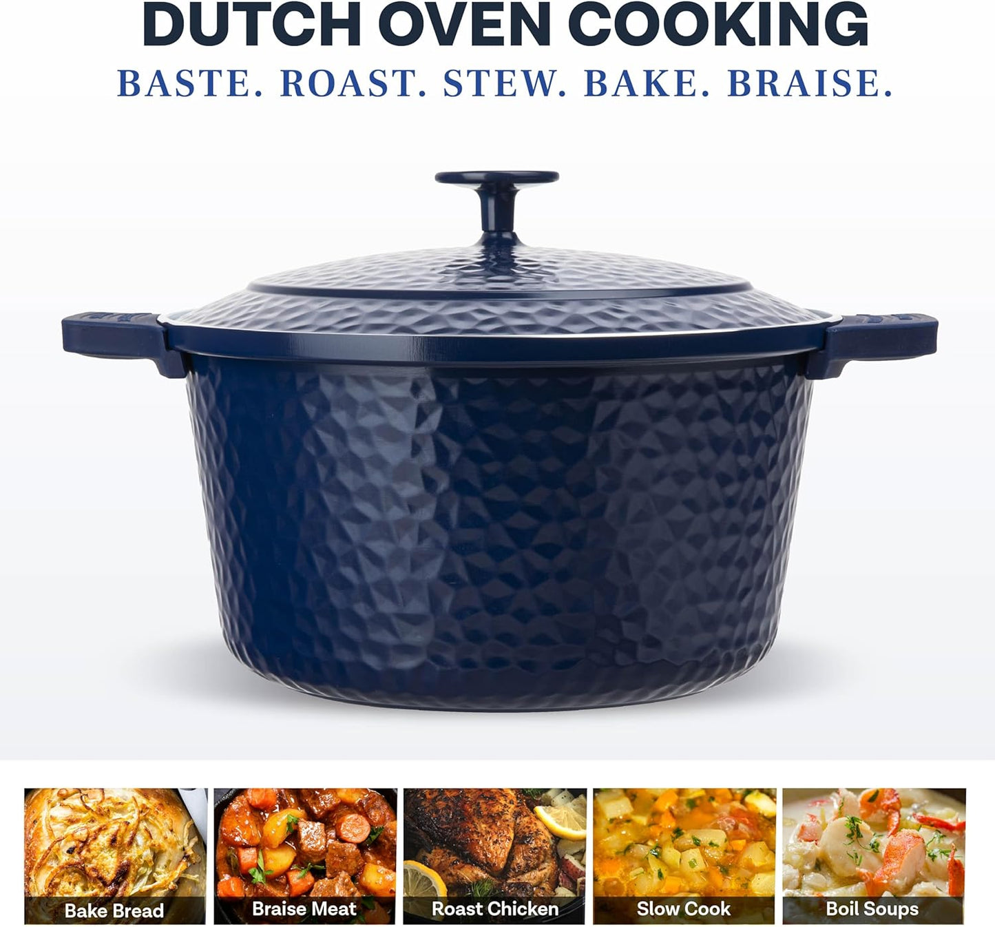 Gotham Steel Hammered 5 Qt Lightweight Dutch Oven Pot with Lid & Holders, Ceramic Non Toxic, Oven Safe & Even Heat Retaining Dutch Oven for Bread Baking Sourdough, Soup, 70% Lighter than Cast Iron