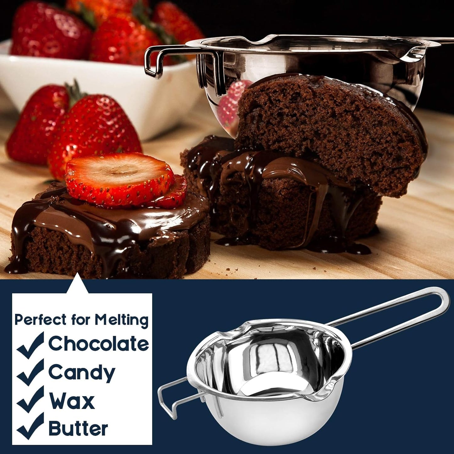 1000ML/1QT Double Boiler Chocolate Melting Pot, 304 Stainless Steel Candle Making Kit with Silicone Spatula for Chocolate, Candy, Candle, Soap, Wax
