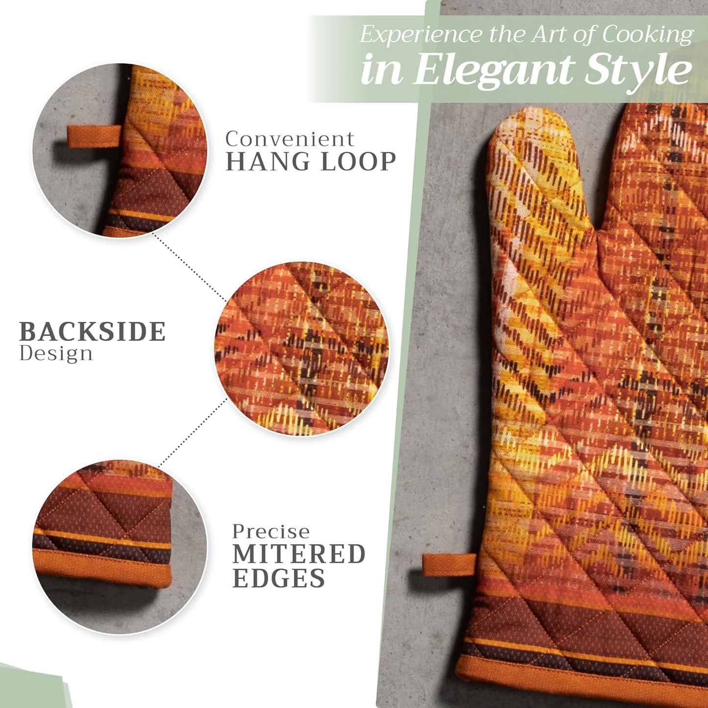 Maison d' Hermine Oven Gloves 100% Cotton Oven Mitt 7" x 13" with Loop Heat Resistant Cooking Gloves for Thanksgiving Christmas Decorations Baking Handling Hot Pans (Pack of 1, Thanksgiving Tartan)