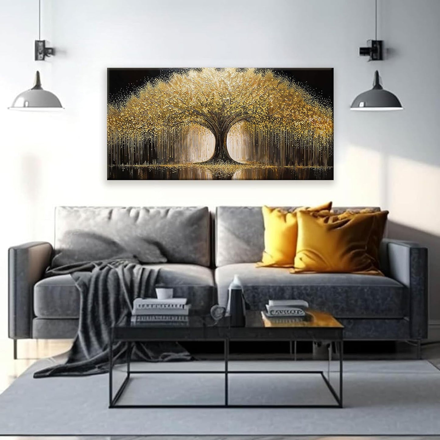 Golden Tree Of Life Wall Art Decor Prints Ready To Hang Room Wall Decor Modern Wall Art For Living Room Kitchen Office Canvas Prints Bedroom Decor 24x48 Inch
