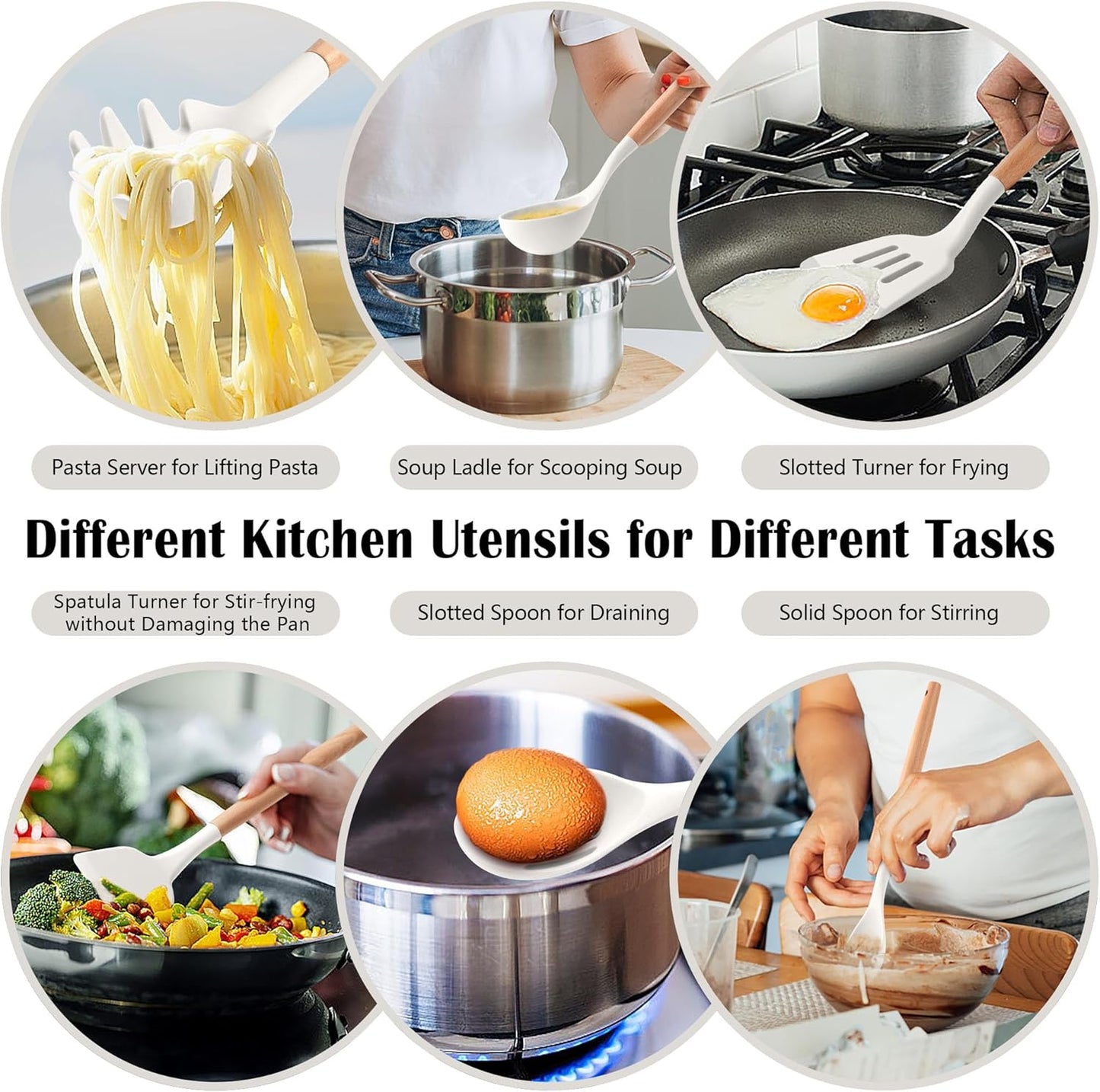 HaWare Kitchen Cooking Utensils Set, 23-Piece Silicone Kitchen Utensils Spatula Set with Holder, Heat Resistant Wooden Handle Kitchen Gadget for Nonstick Cookware, Food-grade Turner Spoon Sets (White)