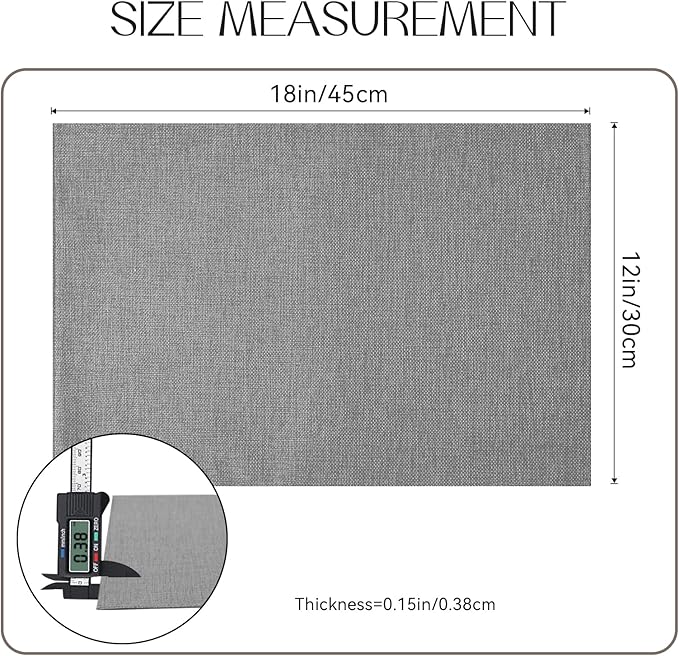 Romanstile Cloth Placemats Set of 8-12 x 18 Inch, Heat Resistant Double Layered Thickened Burlap Place Mats, Washable Faux Linen Farmhouse Table Mats for Kitchen/Dining/Party/Outdoor, Grey