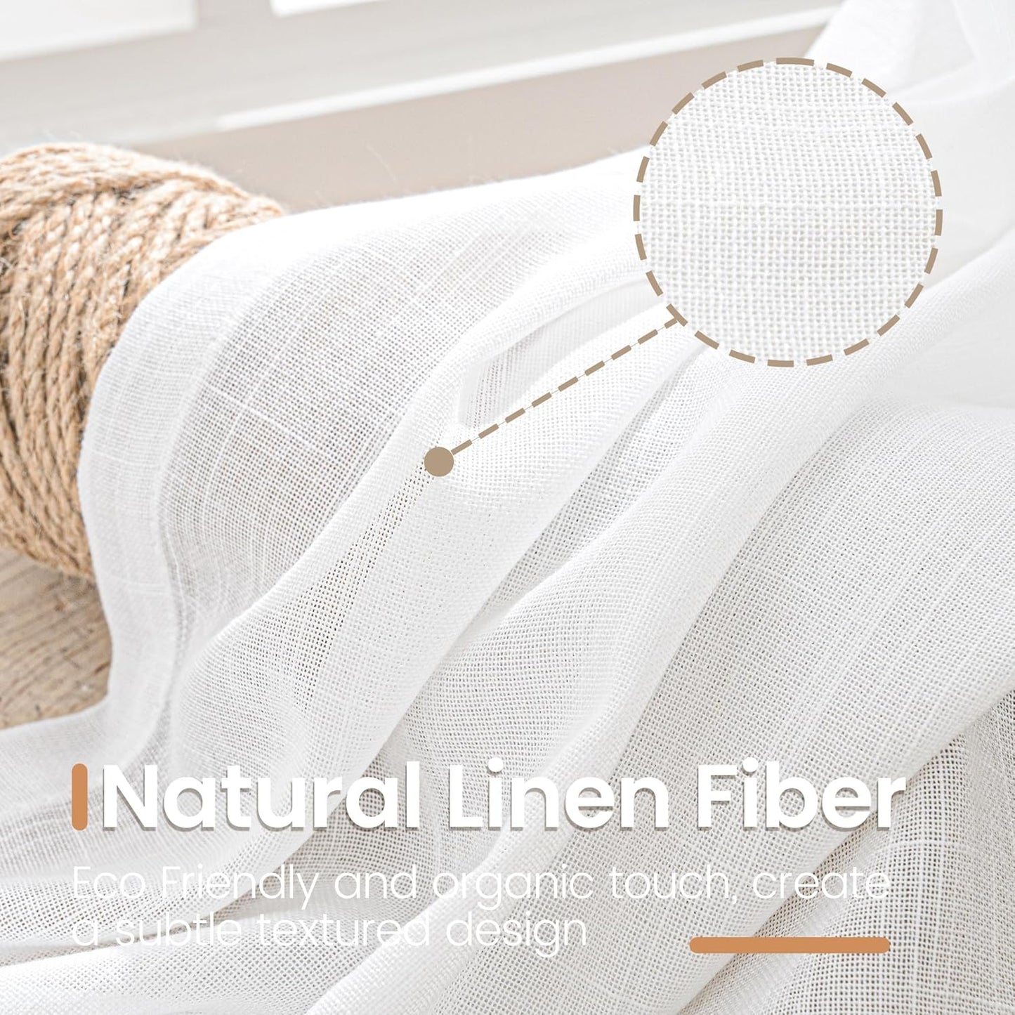 BGment Cafe White Linen Curtains 36 Inch Length for Kitchen Window Over Sink - Small Semi Sheer Drapes Light Filtering with Rod Pocket for Bathroom Lightweight, 2 Panels Set, 42 X 36 Inch