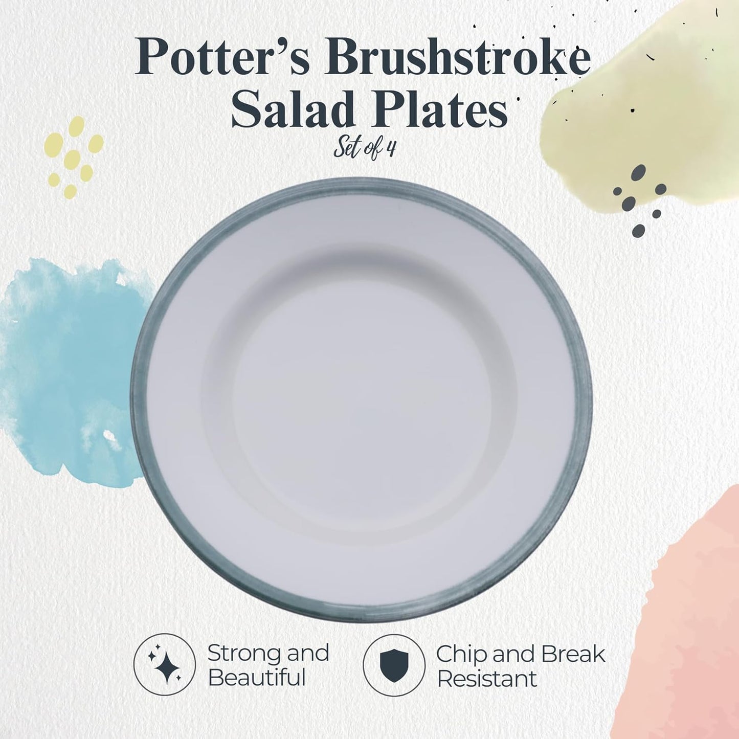 Portmeirion Potter's Brushstroke Dinner Plate (Set of 4) - 8" Earthenware Plates with Classic Brushstroke Rim - Microwave, Dishwasher, Freezer, Oven Safe - Ideal Modern Dinnerware Set (Green)