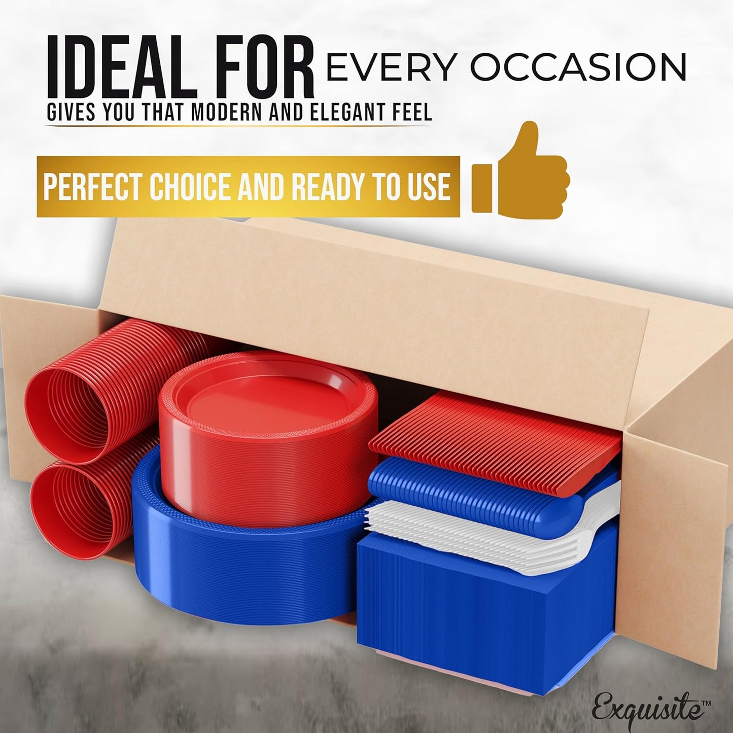 Party Solids 4th Of July Plates And Napkins Sets 350 Pieces Red White & Blue Plates And Napkins 4th Of July Decorations, 50 Of Each 9" Dinner Plate Set, 7" Plate, Cups, Napkins, Cutlery Dinnerware