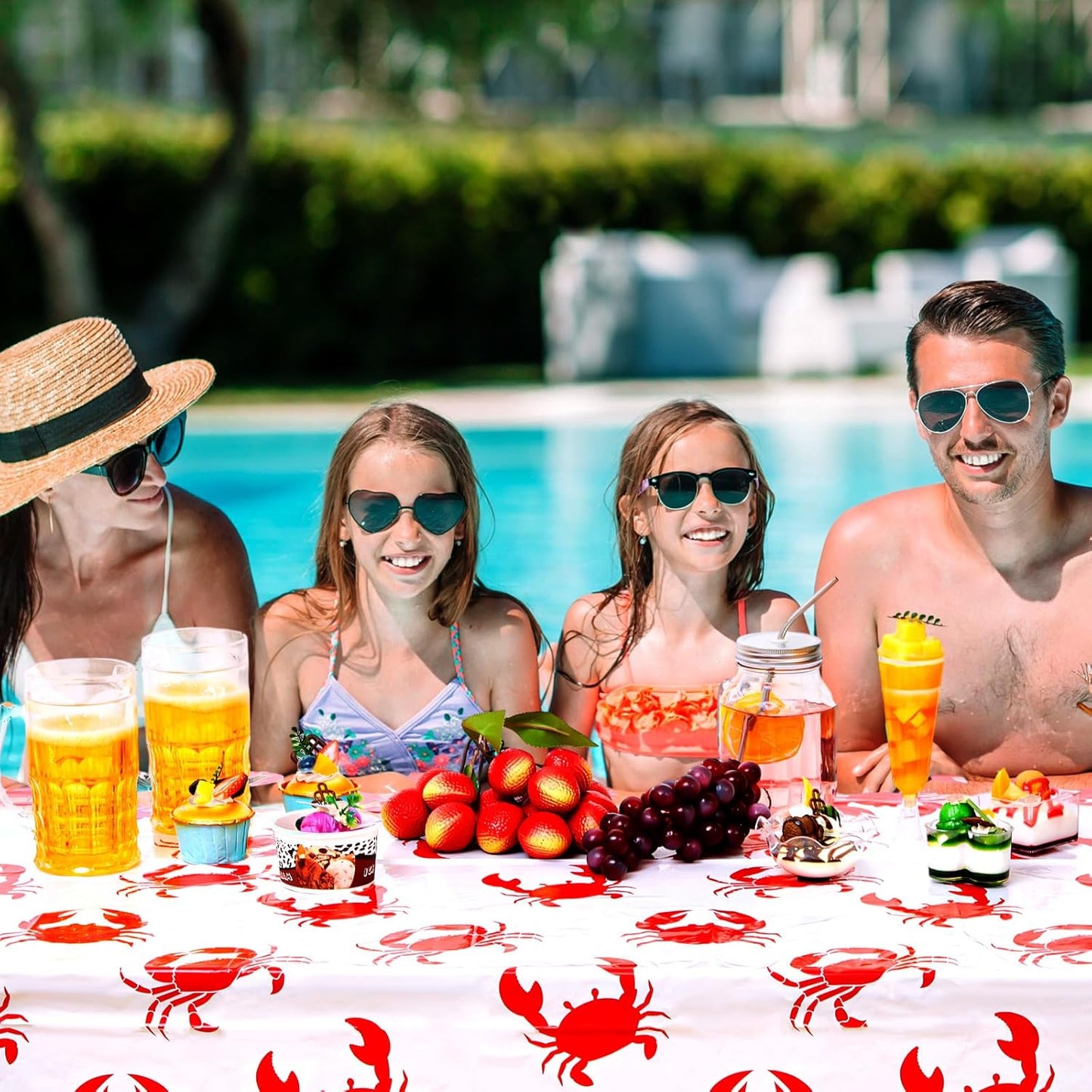 Juexica 2 Pcs 54 x 108 Inch Crab Boil Party Table Cloth Summer Seafood Party Supplies Plastic Crab Tablecover Decorations Rectangular for Sea Animals Dining Kitchen Centerpiece