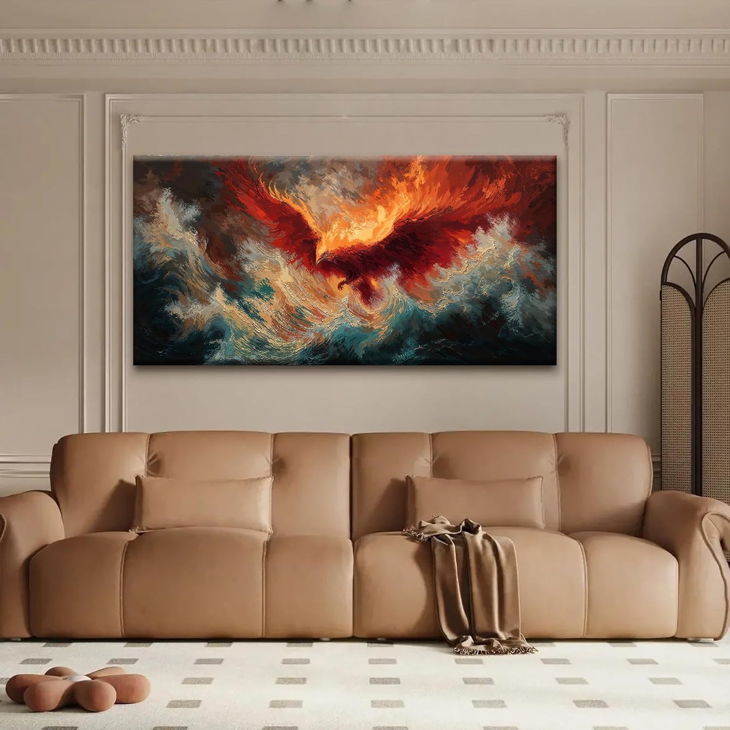 Abstract Wall Art Decor Red Retro Fire Phoenix Art Prints Abstract Artwork Decor Modern Wall Art For Living Room Bedroom Kitchen Office Canvas Prints 24x48 Inch