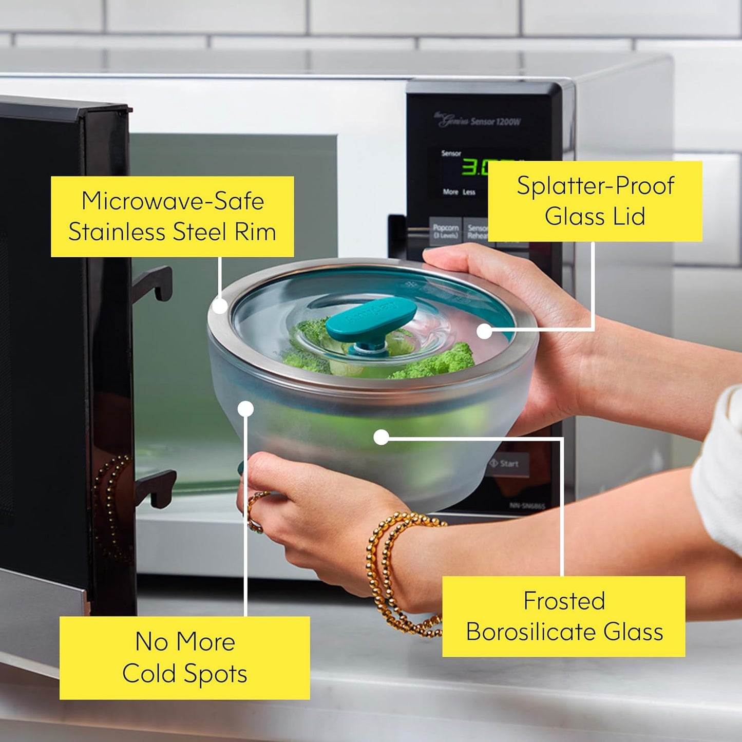 Anyday 4-Cup Microwave Cookware & Glass Container with Glass Lid, Plastic-Free Deep Food Storage | Stackable Airtight Steamer with Vented Lid for Microwave-Safe Reheating, Steaming Vegetables & Rice