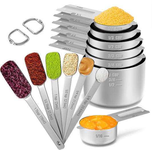 Stainless Steel Measuring Cups & Spoons Set for Cooking and Baking, Nesting Measuring Cups Measuring Spoons for Measuring Dry or Liquid Ingredients, Kitchen Gadgets, 13Pack