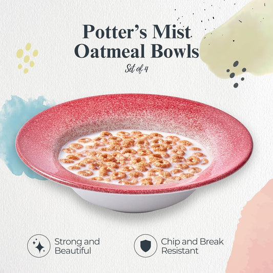 Portmeirion Potter's Mist Oatmeal Bowls (Set of 4) - Elegant Earthenware for Breakfast, Lunch & Dessert - Microwave & Dishwasher Safe Bowls, Handcrafted Stackable Bowl Collection (Red Mist)