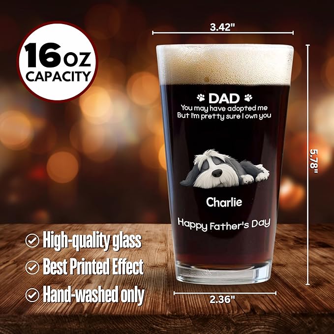 Wrappiness Best Mom Dad Logo Personalized Custom Beer Glass - 16oz Glassware for Beer Soda Cocktails - Gift for Dog Lovers, Father's Day, Birthday Gift for Parents (B05, 2 Dogs)