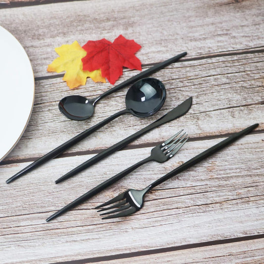 JASHII 20 Pieces Flatware Set, 18/10 Stainless Steel Utensils, Service for 4, Heavy Duty Silverware Gift, Dishwasher Safe, Mirror Polished Dinner Knife, Fork, Spoon for Restaurant (Black)