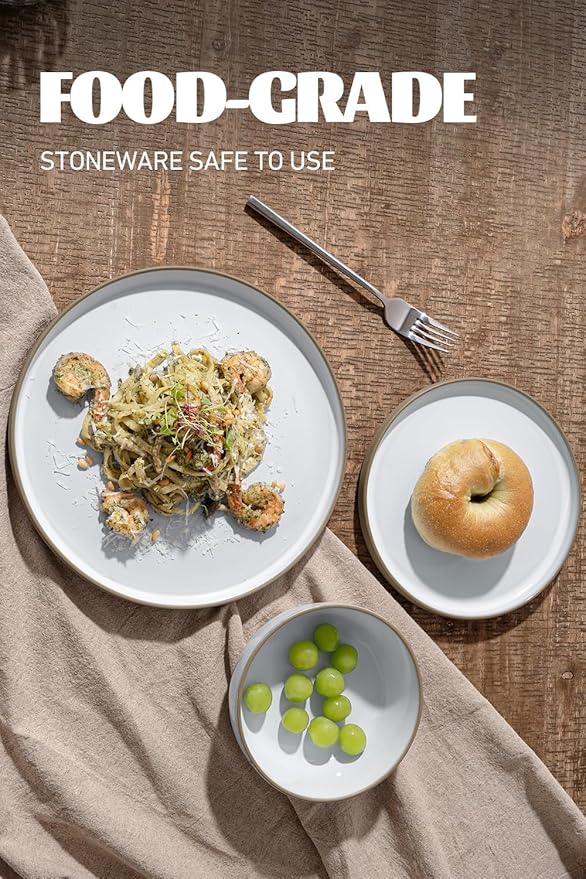 Famiware Nature Plates and Bowls Set, 18 Pieces Dinnerware Sets, Dishware Sets, Dishes Set for 6, Microwave and Dishwasher Safe, Snowy White