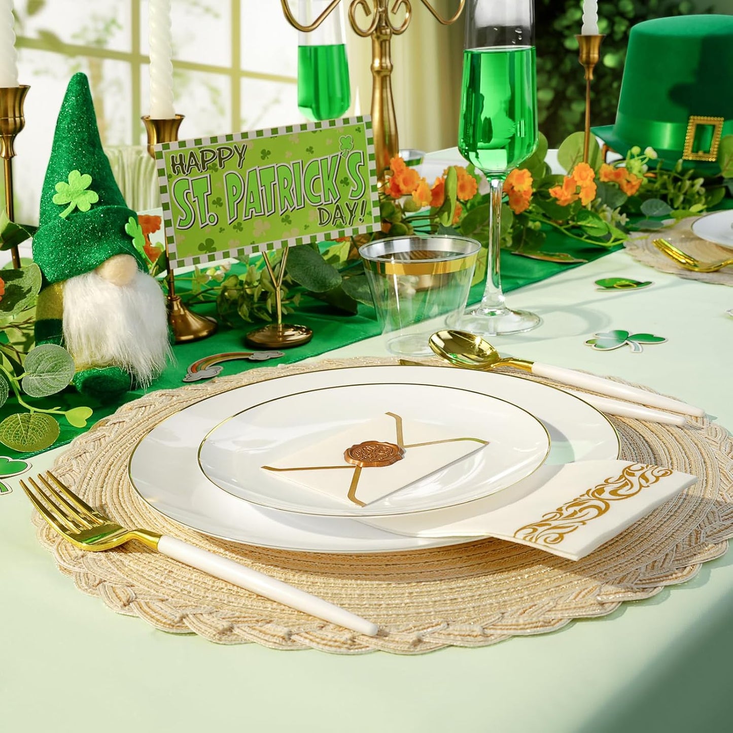 100PCS White Plastic Plates with Gold Rim, White Gold Disposable Plates for Party, Wedding, Include 50 Dinner Plates, 50 Dessert Plates for 50 Guests