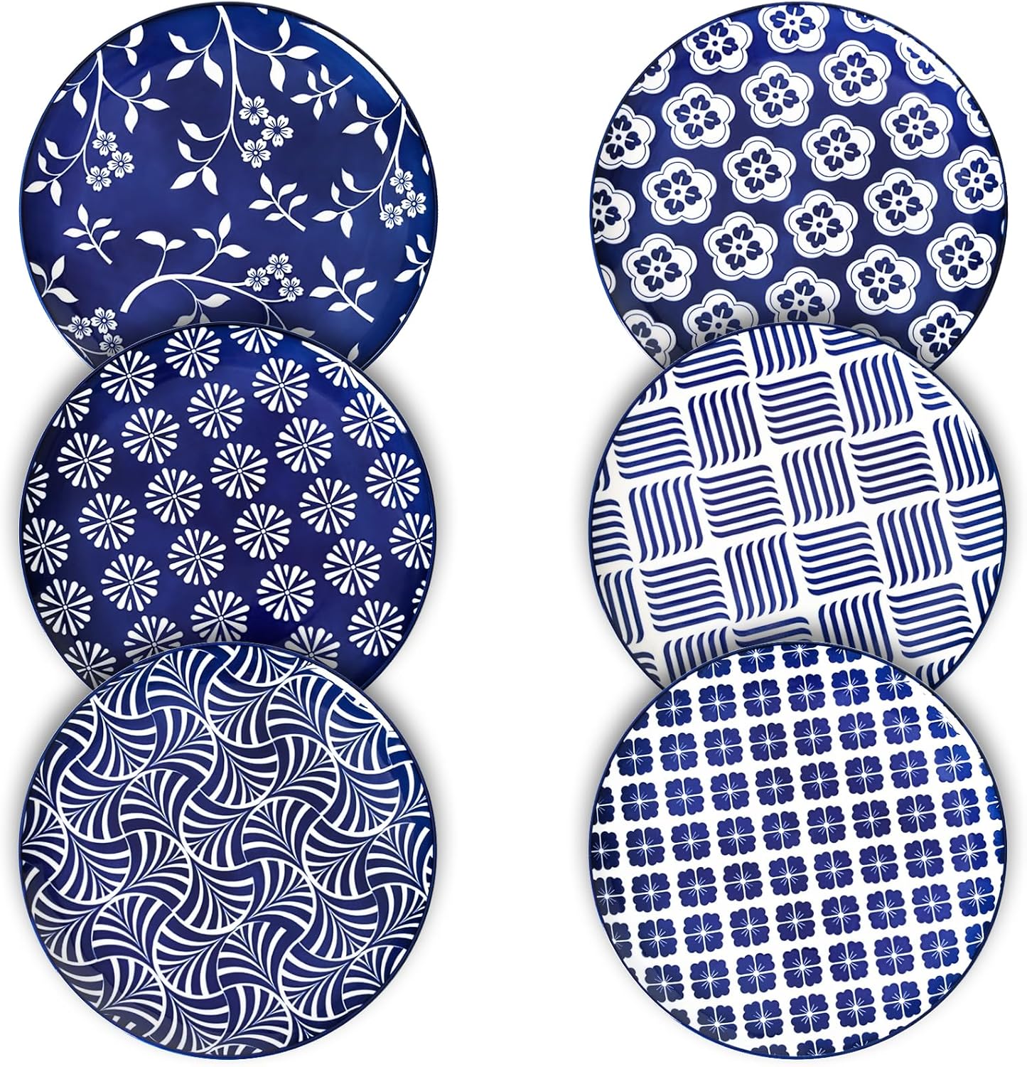 ZONEYILA Porcelain Dinner Plates, 10-Inch Ceramic Plates for Salad, Pancakes, Steak, Large Size Serving Plate for Parties, Restaurant - Dishwasher & Microwave Safe, Set of 6 (Vintage Blue)