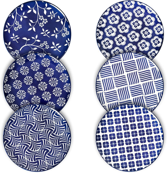 ZONEYILA Porcelain Dinner Plates, 10-Inch Ceramic Plates for Salad, Pancakes, Steak, Large Size Serving Plate for Parties, Restaurant - Dishwasher & Microwave Safe, Set of 6 (Vintage Blue)