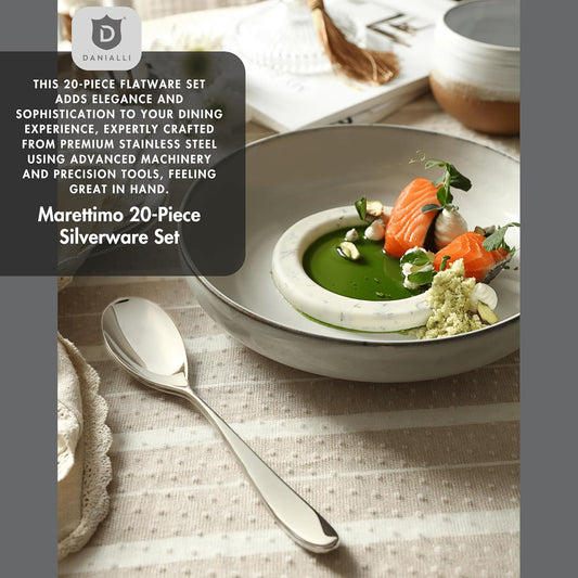 Silverware Set for 4 | 18/10 Stainless Steel Flatware Set | Mirror Finish, Heavy-Duty, Dishwasher Safe, Elegant & Durable, Built to Last (20-Piece, Marettimo)