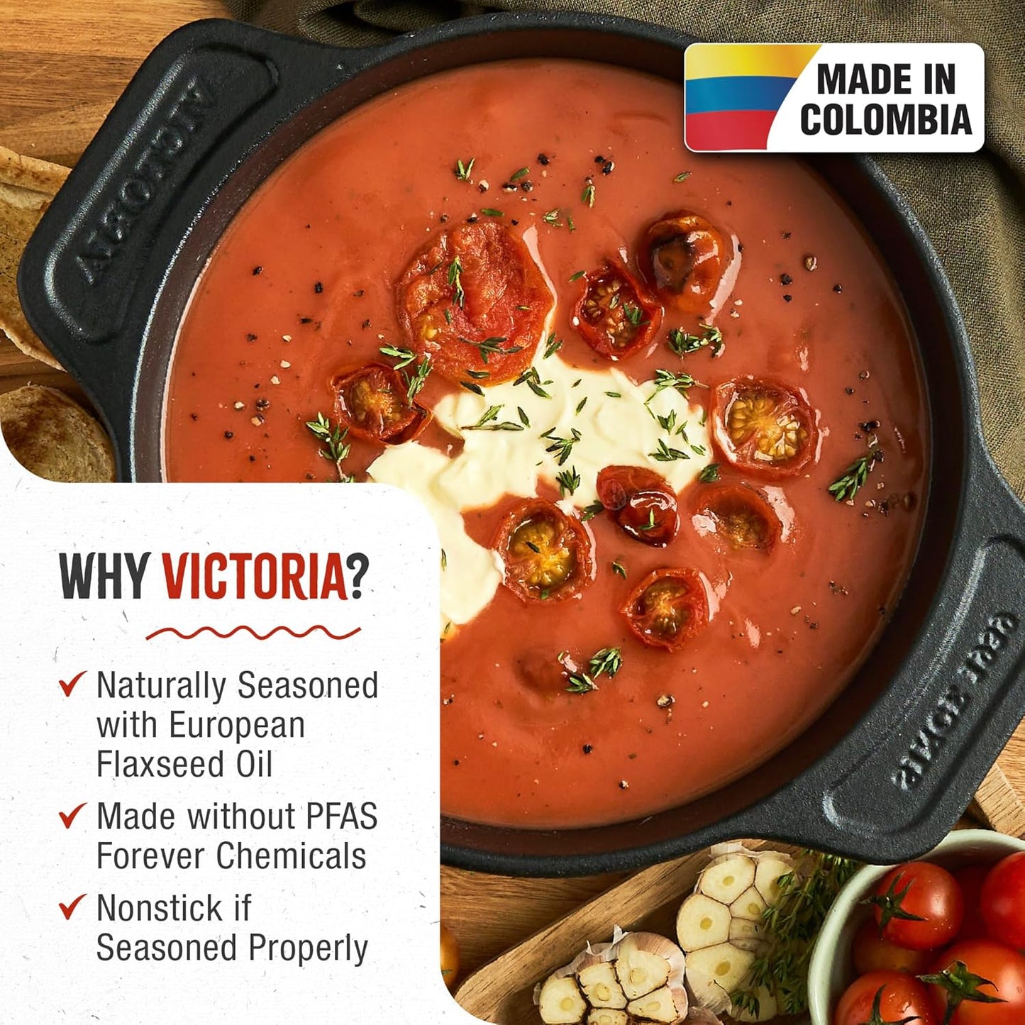Victoria 2-Quart Cast Iron Dutch Oven with Lid and Dual Handles, Seasoned with Flaxseed Oil, Made in Colombia