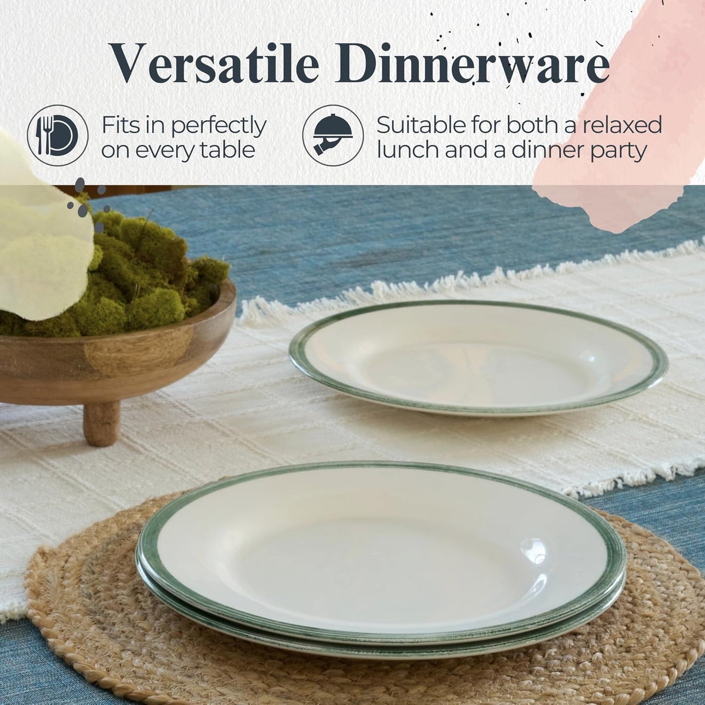 Portmeirion Potter's Brushstroke Dinner Plate (Set of 4) - 10.5-Inch Stackable Earthenware Plates - Microwave & Dishwasher Safe, Handcrafted Dinnerware for Casual & Formal Table Settings (Green)