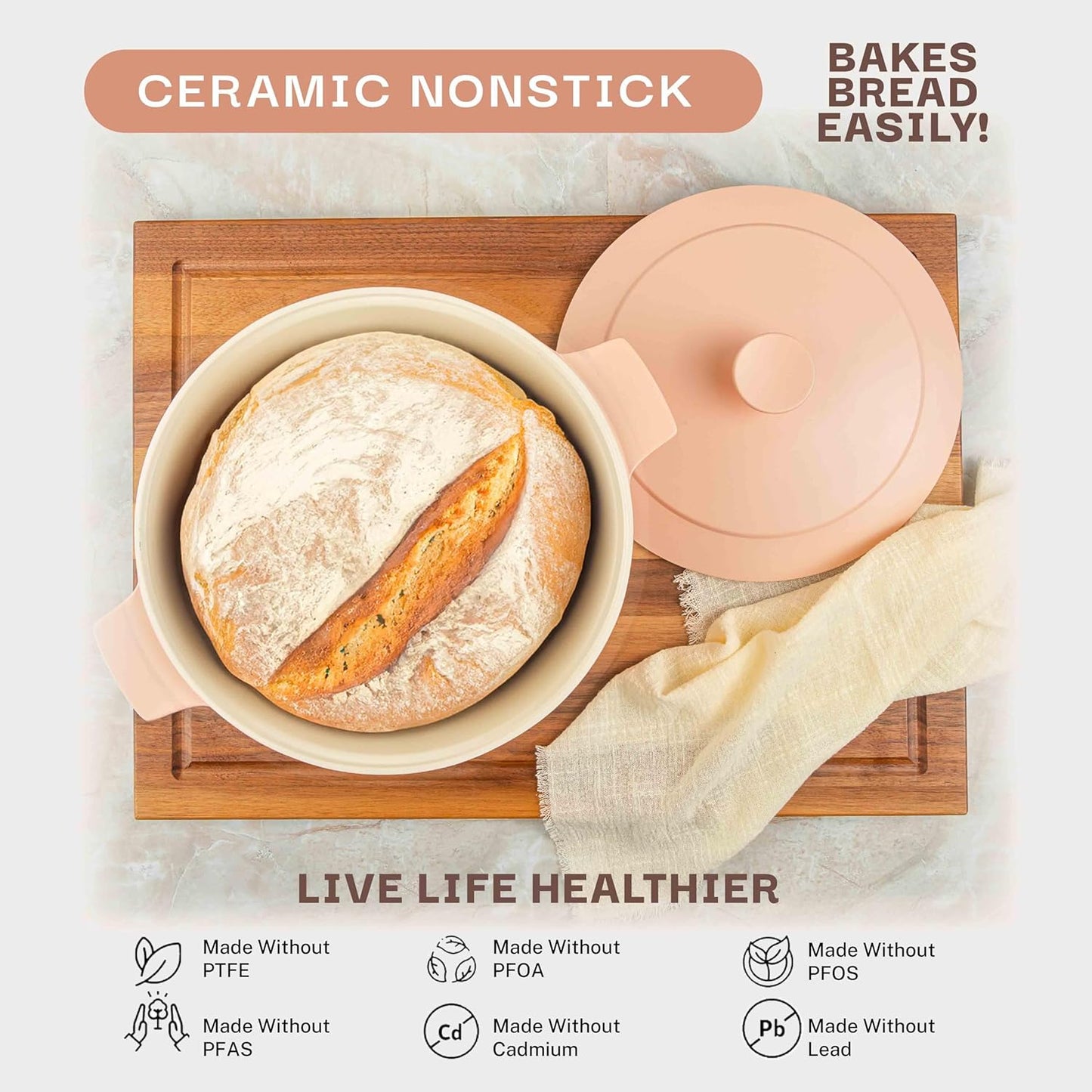 Gotham Steel 5 Qt Lightweight Ceramic Dutch Oven Pot with Lid, Nonstick Sourdough Dutch Oven for Bread Baking, 10 in 1 Stock Pot Ovens for Pasta, Spaghetti, Bread and More, Pots for Cooking