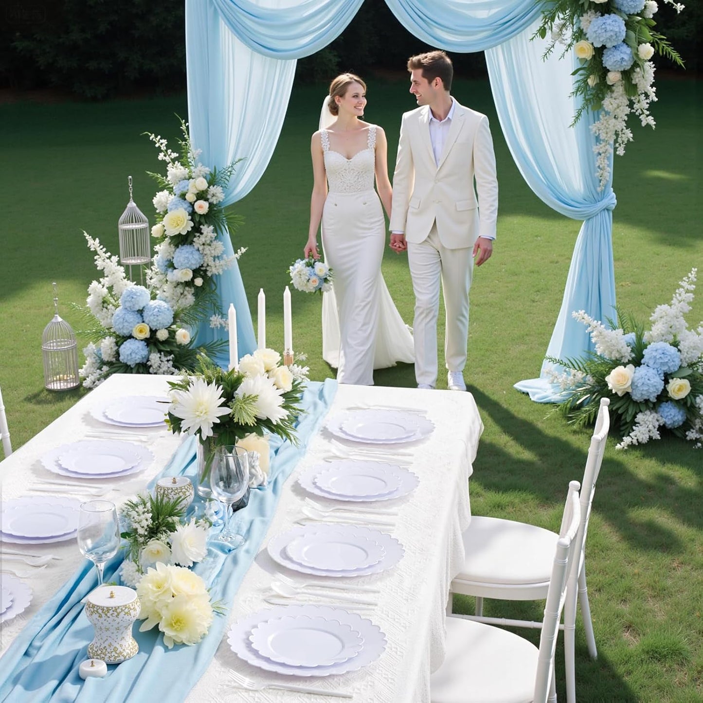 WONDERFUL 150 Pcs White Plastic Plates Disposable Heavy Duty Disposable Plastic Plates for Party Wedding Include 60 Pcs Plate Set 90 Pcs Cutlery Set Wedding Decor Halloween Thanksgiving