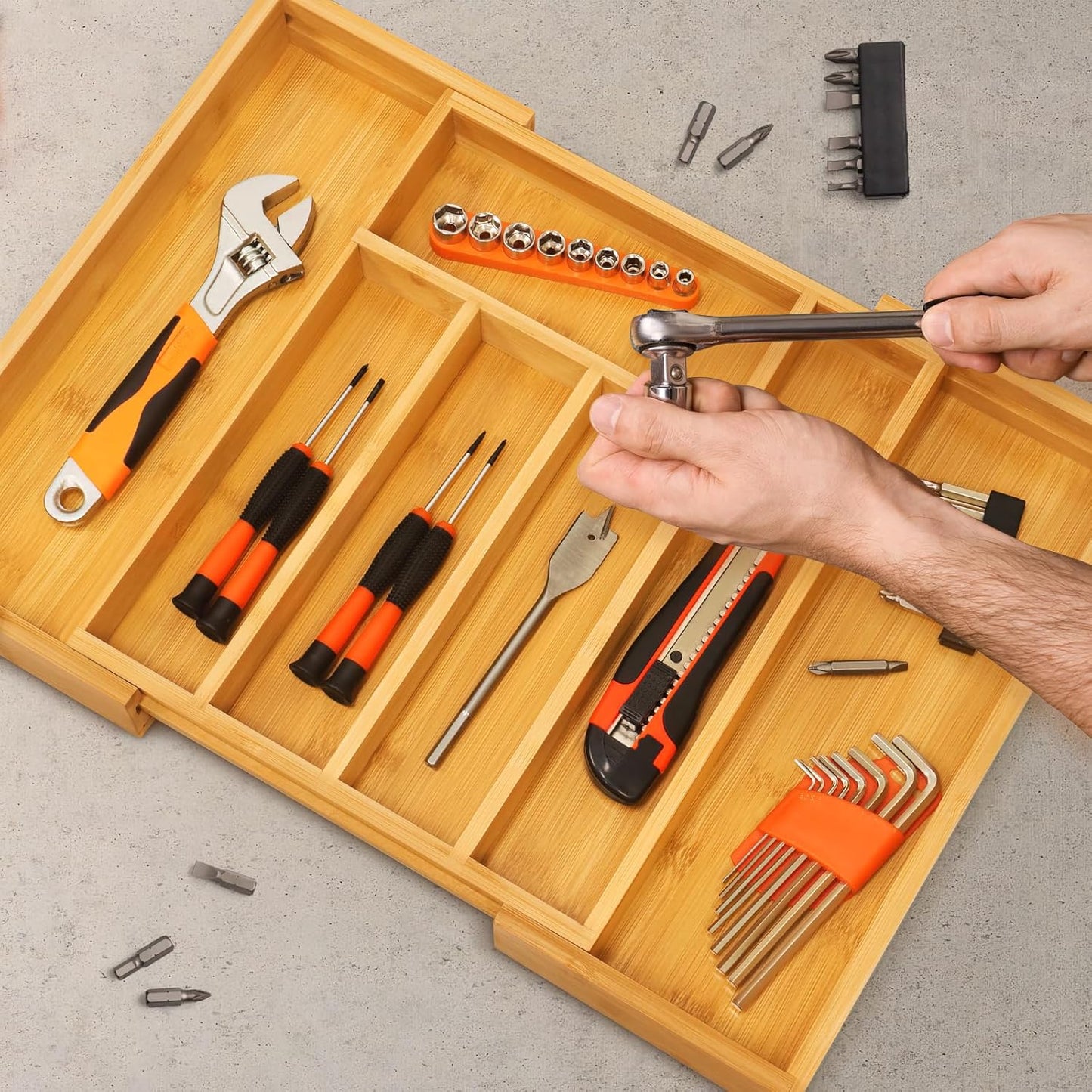 Silverware Drawer Organizer, Expandable Bamboo with Adjustable Utensil Cutlery Holder, Kitchen Flatware Organizer