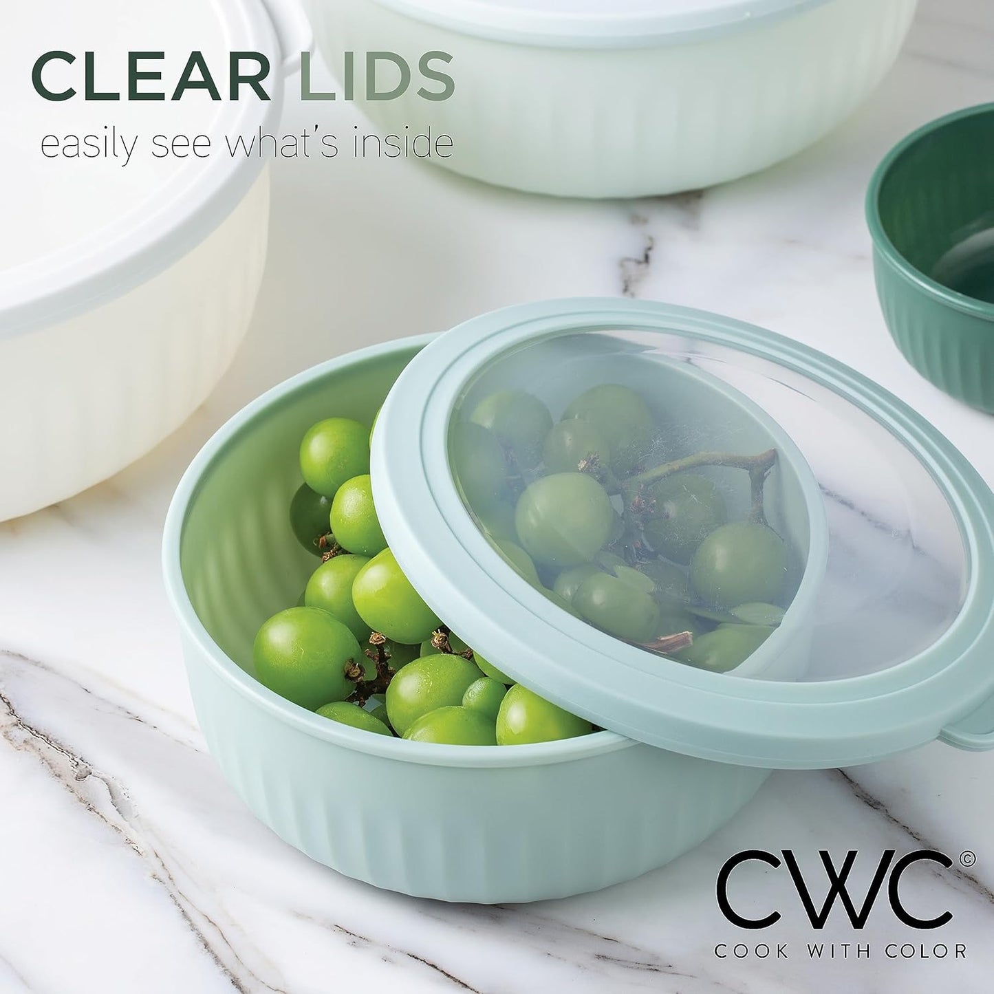COOK WITH COLOR Prep Bowls with Lids- Wide and Deep Nesting Plastic Small Mixing Bowl Set with Lids, 12 Piece Set - Wide Bowls, Green