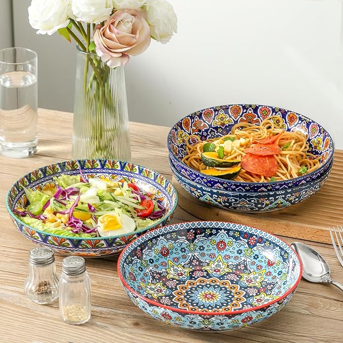 glowworm Bohemian Dinnerware Sets, Ceramic Dishes Set for 4, 12 Pieces Plates and Bowls Set, Oven, Microwave & Dishwasher Safe, Scratch Resistant