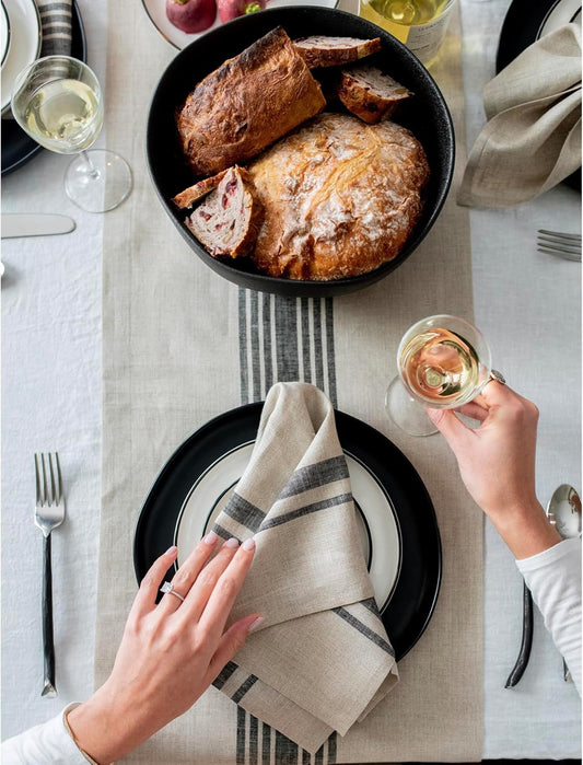 Solino Home Linen Striped Table Runner 60 Inches - 100% Pure Linen Black and Natural Farmhouse Small Table Runner 14 x 60 Inch Ideal for Dresser and Coffee Tables - Thanksgiving