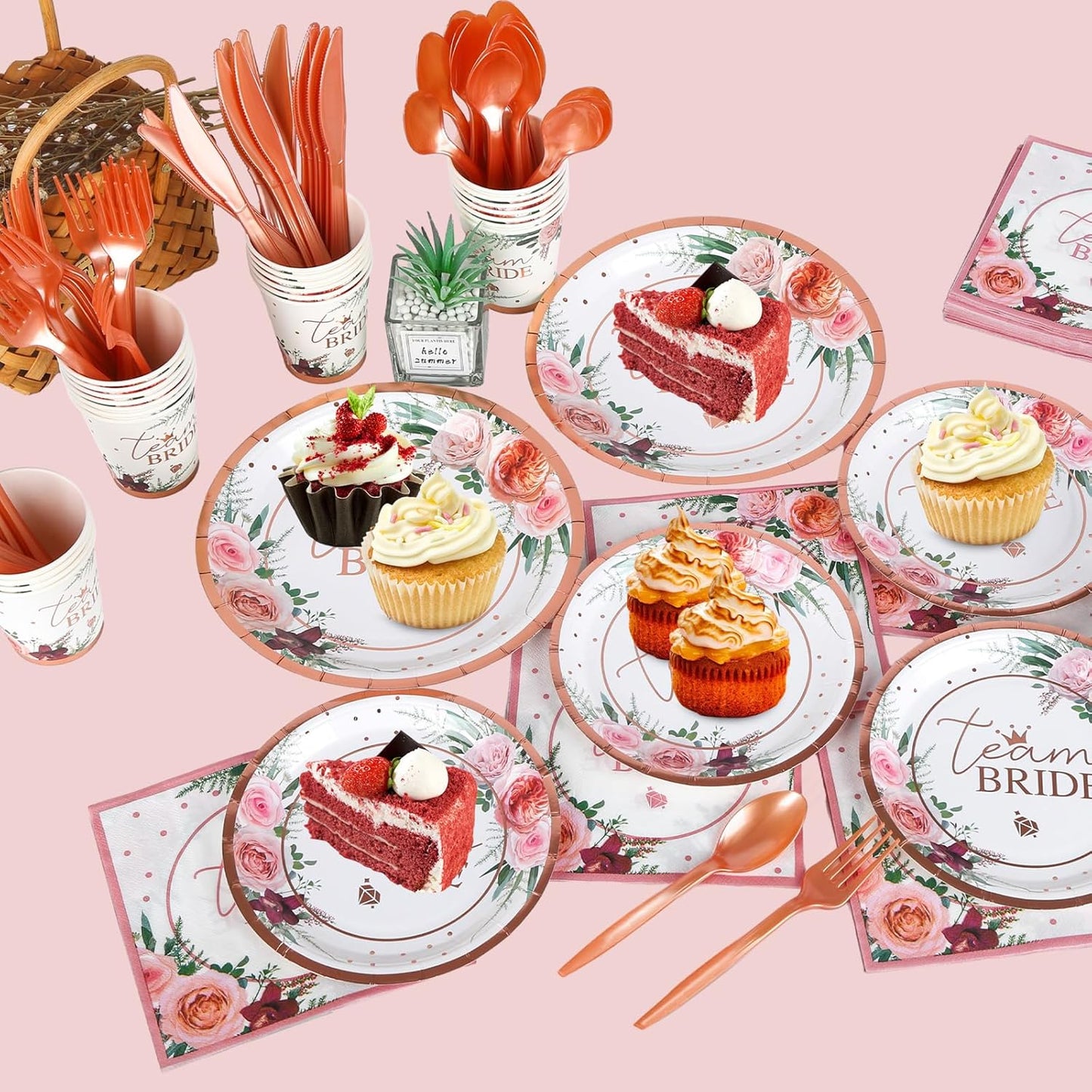 168 PCS Team Bridal Shower Party Supplies Serve 24 Guests Floral Plates and Napkins Disposable Dinnerware Sets for Rose Wedding Engagement Tea Party Bachelorette Decorations