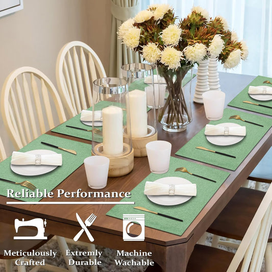 Cloth Placemats Set of 6, Cotton Linen Blend Machine Washable Double Layered Durable Place Mats Heat Resistant Placemats Wrinkle Free Thick Fabric Dining Table Mats (Light Green, 6)