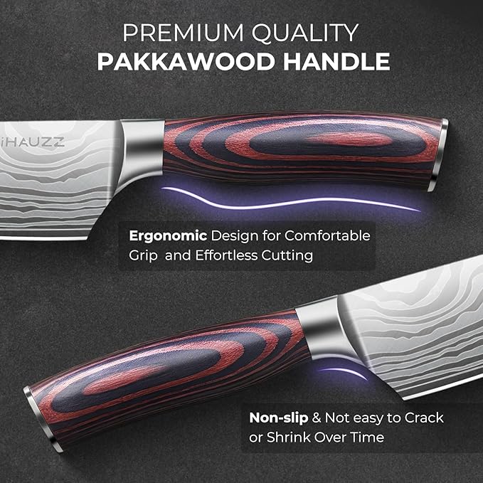 Chef Knife, 8 Inch Kitchen Knife, Ultra Sharp High Carbon Stainless Steel for Professional and Home Chefs with Ergonomic Handle, Roll Forged Utility Knife with Sheath and Gift Box