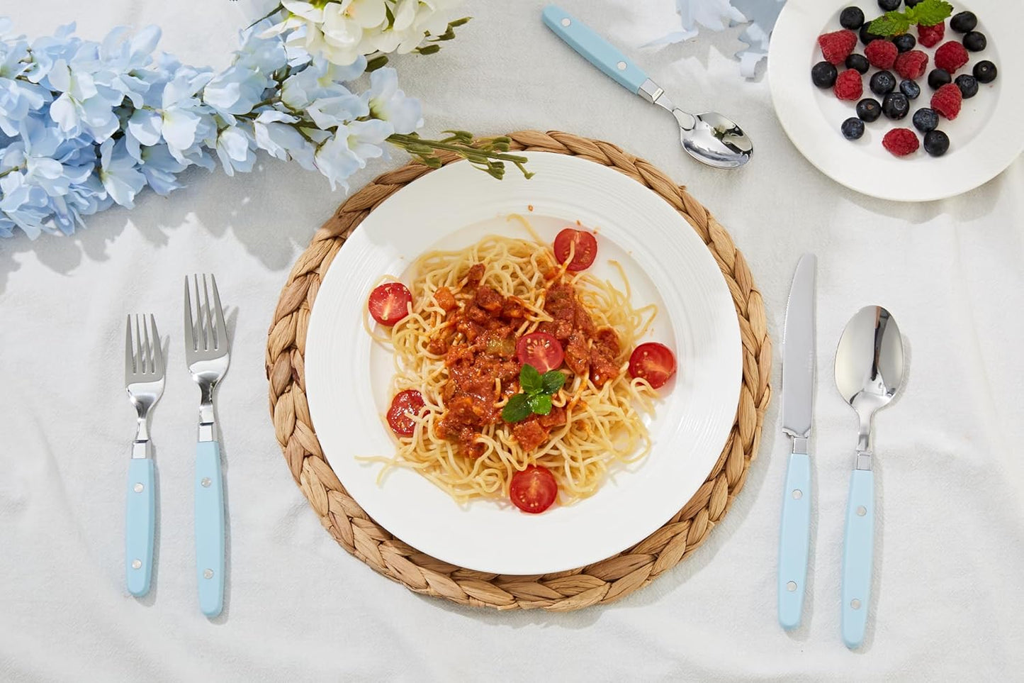 ANNOVA Silverware Set, Retro/Rivet Colorful Stainless Steel Tableware Kitchen Flatware Set Utensils, Includes Dinner Knives, Forks, Spoons, Salad Forks & Dessert Spoons (Sky Blue, 20 Pieces)