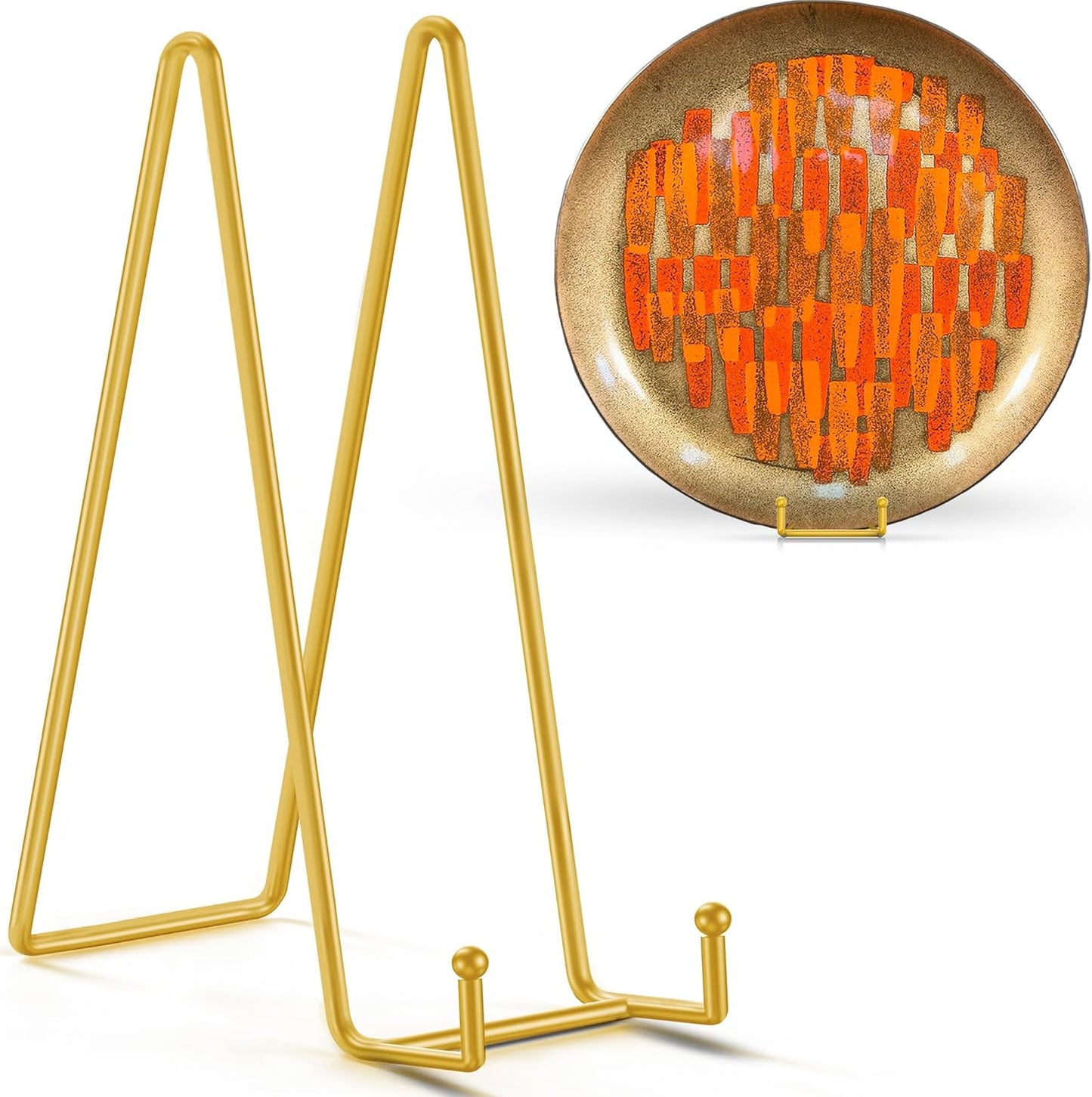 TR-LIFE 16 Inch Gold Metal Plate Stand (2 Pack) - Heavy Duty Display Stand for Extra-Large Plates, Frames, Platters and Art