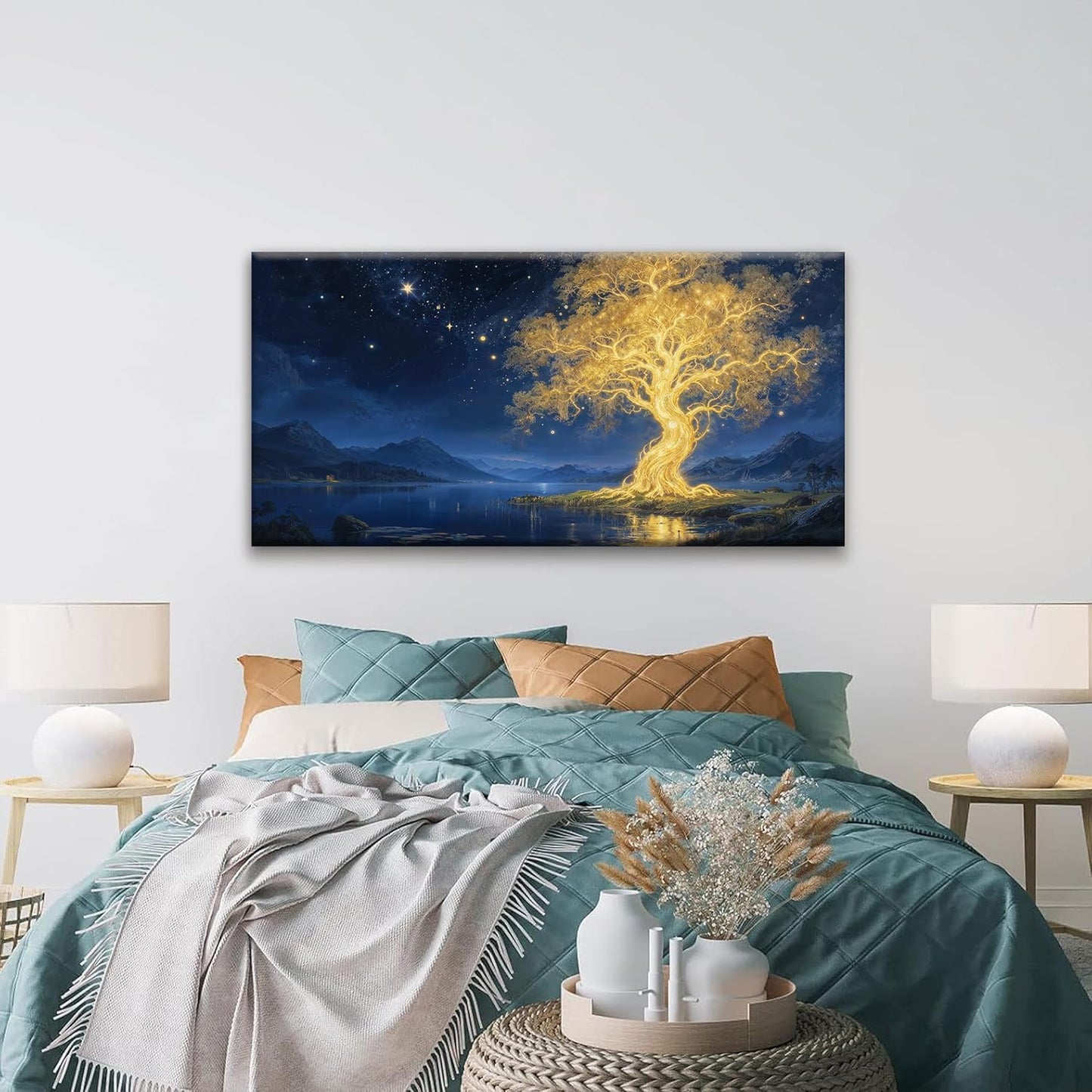 Suconvng Modern Wall Art For Living Room Nature Canvas Art Wall Decor Abstract Wall Decor Prints Painting Gold Tree Botanical Abstract Wall Art Picture For Bedroom Home Office Artwork 24" × 48"
