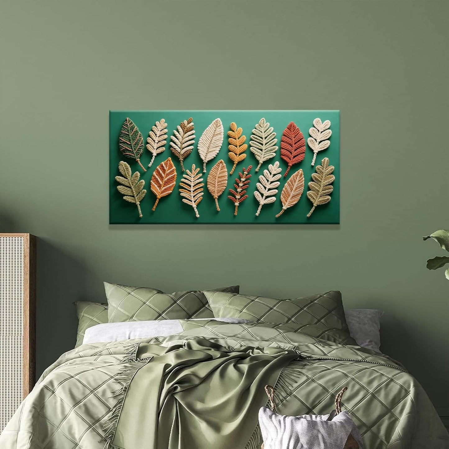 Tsomzxng Canvas Art Wall Decor Modern Bohemian Feather Abstract Art Decor Paintings Boho Wall Art Prints Green Wall Art Pictures For Bedroom Kitchen Office Home Decoration 20" × 40"