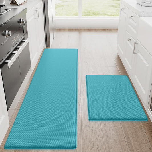 StepRite Kitchen Mats, 2PCS Kitchen Rugs, Cushioned Anti Fatigue Kitchen Mats for Floor, Non-Slip Standing Desk Mat, Waterproof Kitchen Rug Set for Kitchen, Floor, Office, 17.3"x30"+17.3"x59", Green
