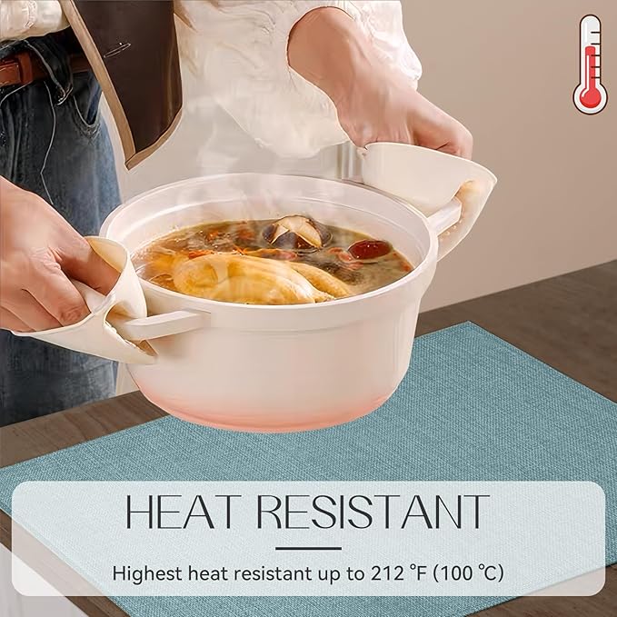 Romanstile Cloth Placemats Set of 4-12 x 18 Inch, Heat Resistant Double Layered Thickened Burlap Place Mats, Washable Linen Farmhouse Table Mats for Kitchen/Dining/Party/Outdoor, Teal