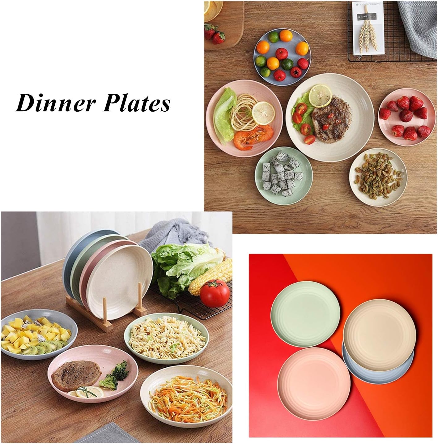 Wheat Straw Plates Lightweight Unbreakable Dinner Dishes Plates Set Dishwasher & Microwave Safe (Extra Large 8 Pack 10')