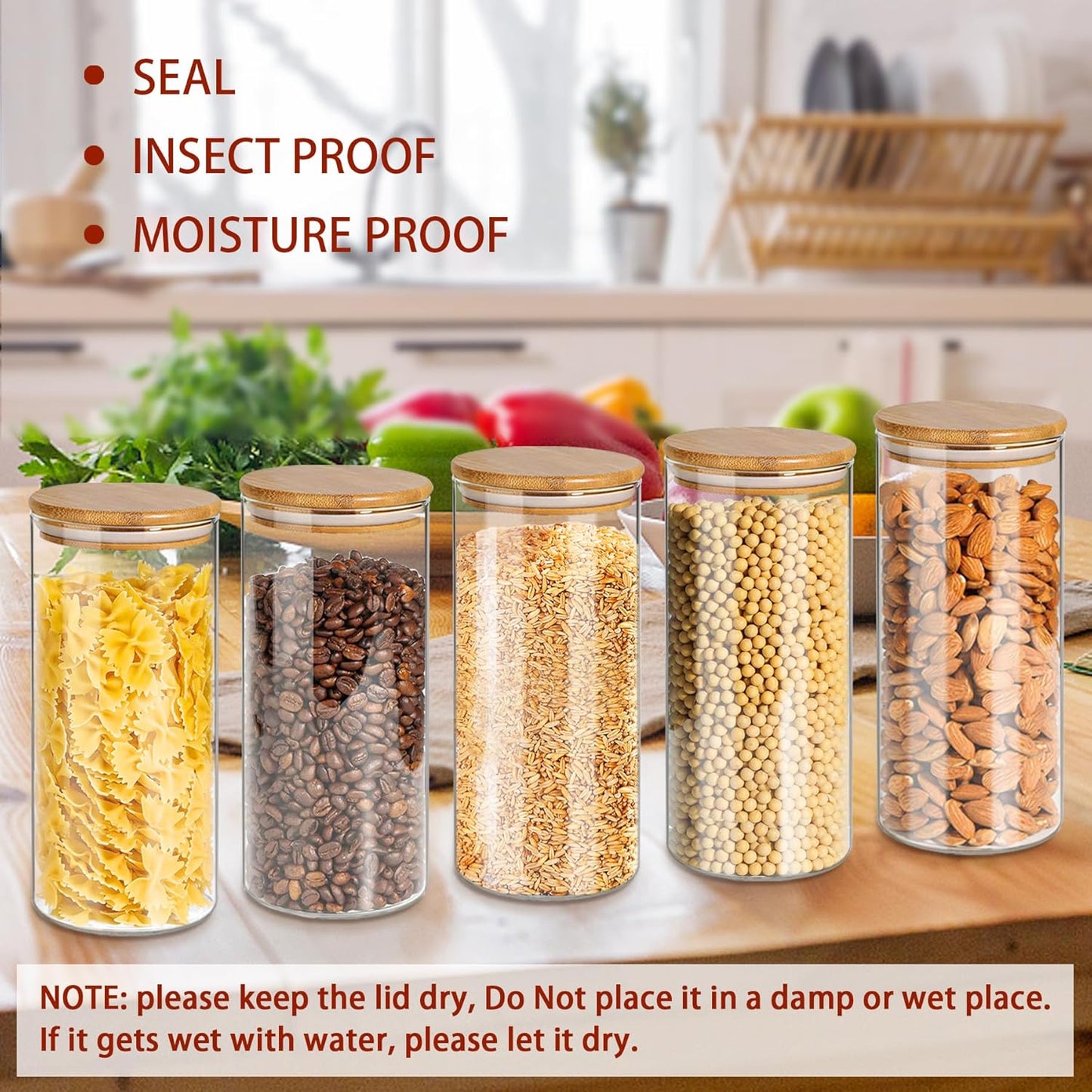 SLifeJars-32 oz Glass Jars with Bamboo Lids 8 pcs Glass Food Storage Containers with Airtight Bamboo Lids, Glass Canisters Stackable Kitchen Pantry bamboo lid for Coffee Beans, Rice, Sugar and More