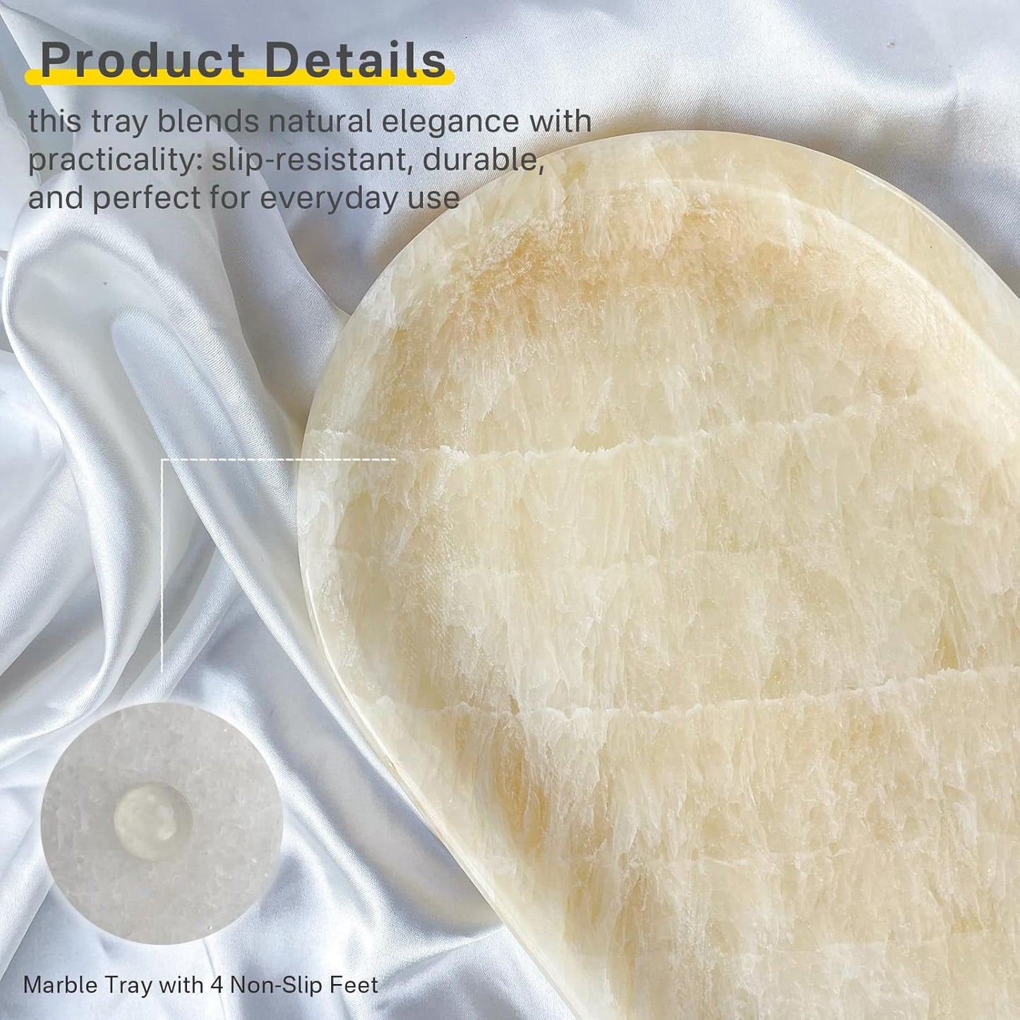 Natural Marble Tray, Stone Vanity Tray for Bathroom & Kitchen Countertop - Organizer for Perfume, Jewelry, Cosmetics 12x6 Inch,Amber