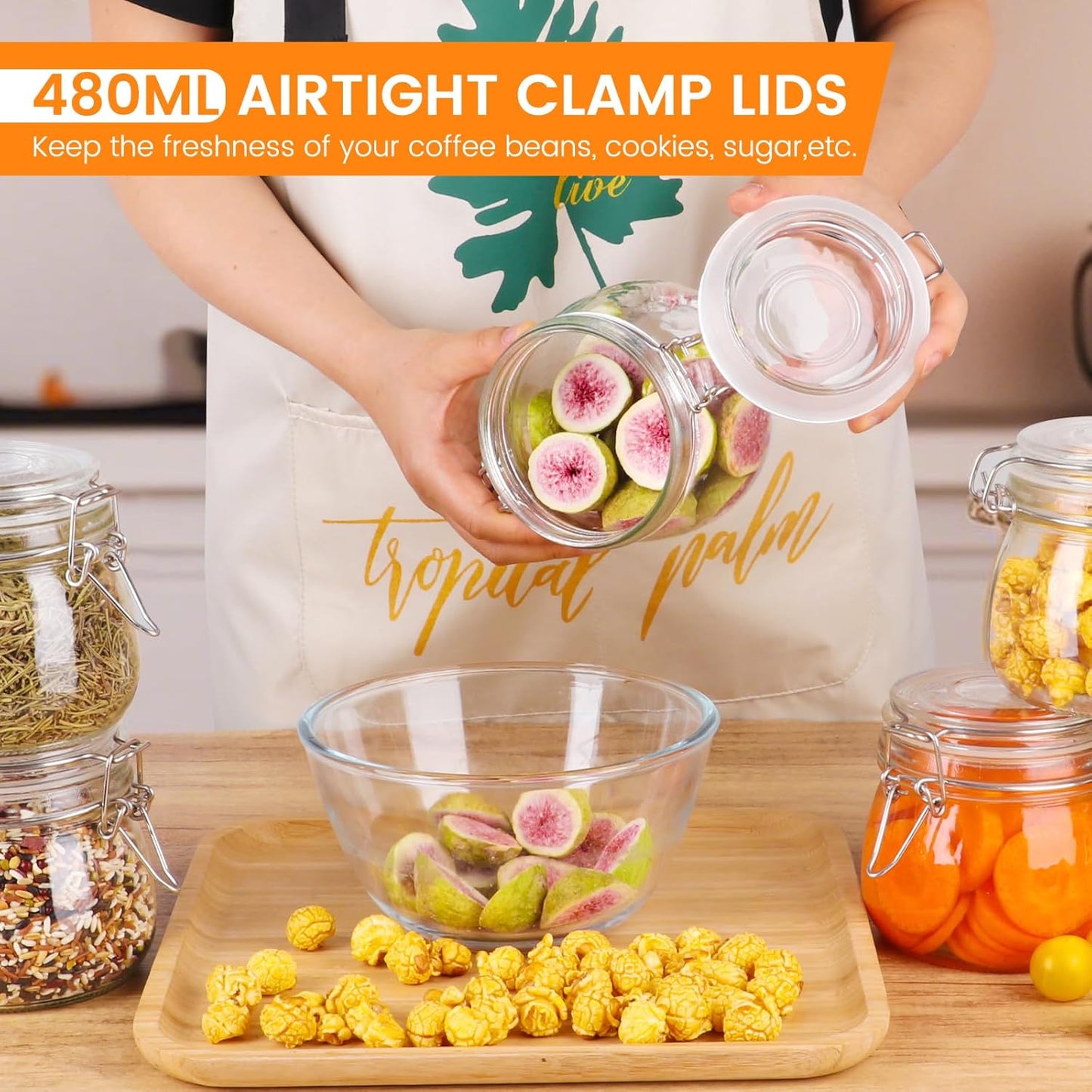 AuroTrends 16oz Glass Jars with Airtight Lids 6Pack - Large Kitchen Canisters for Food Storage, 480ml Leakproof Canning Jars with Wide Mouth, Ideal for Flour, Coffee, Snacks & Home Organization