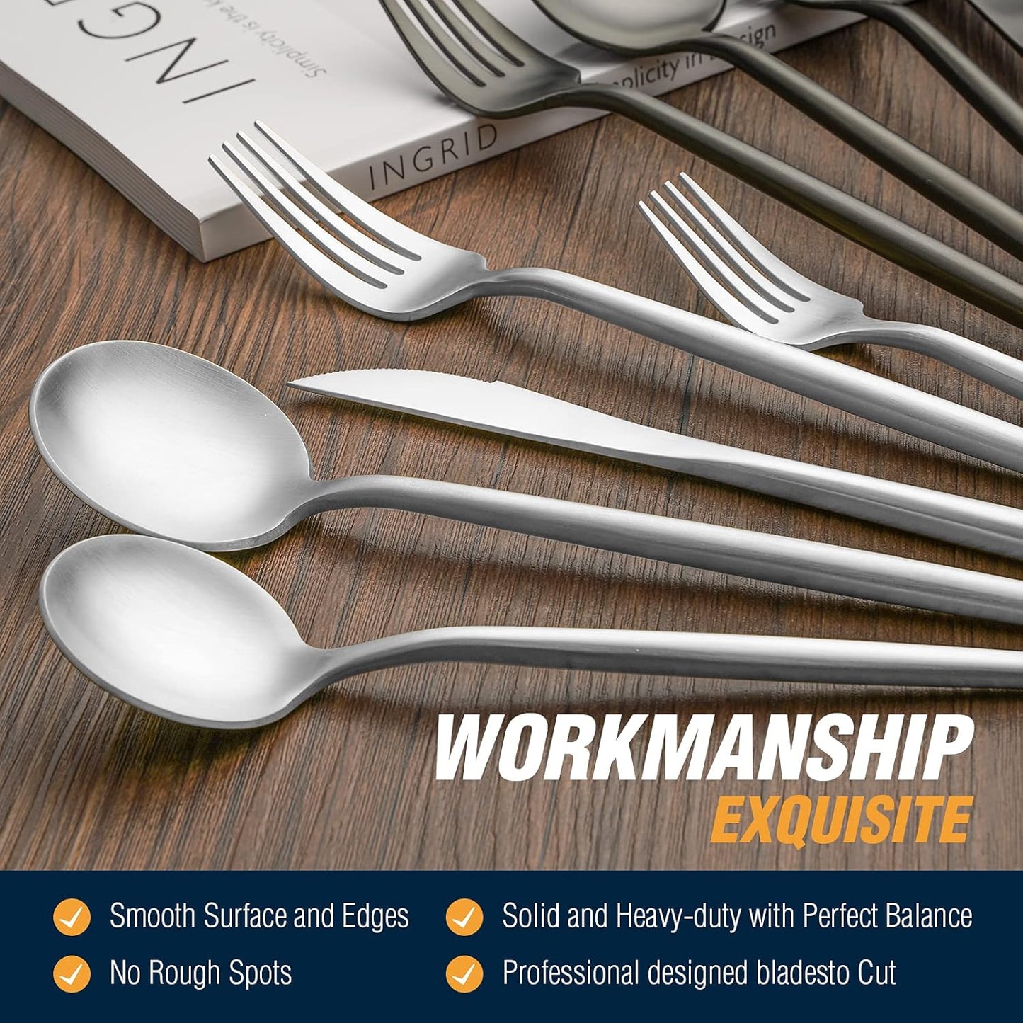 BirdyFly Silverware Set, 20 Piece Stainless Steel Flatware Set Service for 4, Cutlery Set, Include Knives/Forks/Spoons, Dishwasher Safe