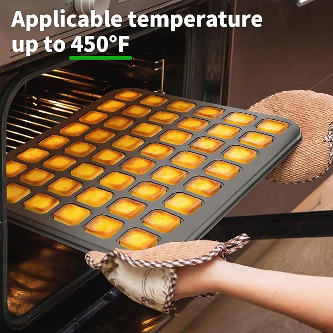 Beasea Mini Brownie Bite Pan with Dividers, 1 Pack 48 Mini Small Tiny Cup All Edges Non Stick Square Cupcake Baking Sheet Tin Tray Carbon Steel Bakeware Individual Cutter Baking Pan - Black