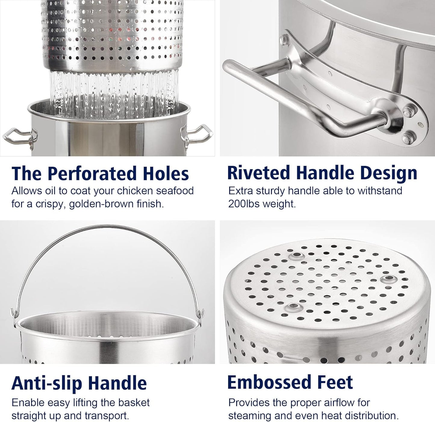 ARC 52QT Stainless Steel Stockpot for Crab Seafood Boiler Crawfish Pot with Basket and Steamer Rack, Outdoor Cooking Pot for Lobster Shrimp Boiling, Turkey Fryer and Tamales Steamer, 13 Gal