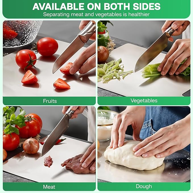 Stainless Steel Cutting Boards for Kitchen - 304 Stainless Steel Food Grade, Double-Sided Non Toxic Cutting Board, Metal Chopping Boards for Meat, Fruit, Vegetables, Easy to Clean, S 11.4" * 8"